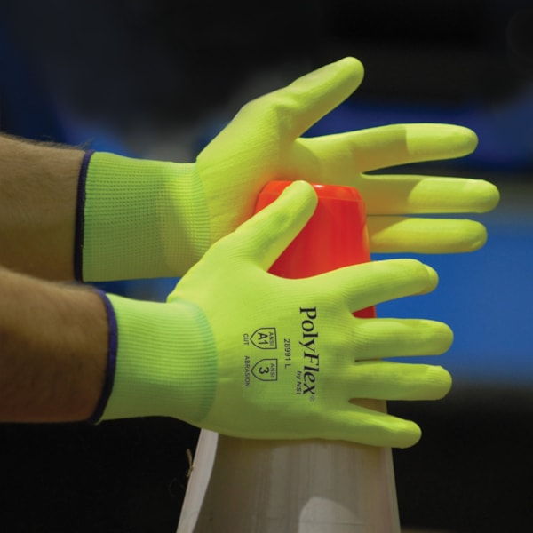 Hi-Vis Lime Polyurethane Palm Coated Nylon Gloves Vend Pack