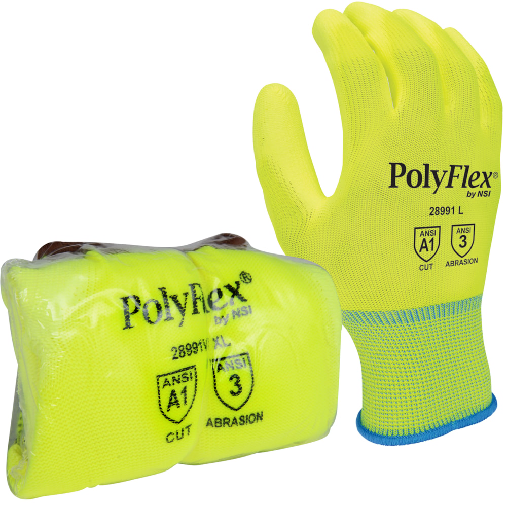Hi-Vis Lime Polyurethane Palm Coated Nylon Gloves Vend Pack