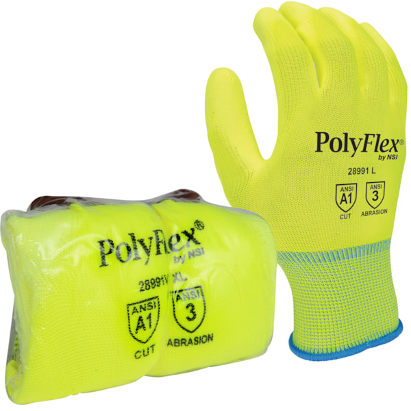 Hi-Vis Lime Polyurethane Palm Coated Nylon Gloves Vend Pack