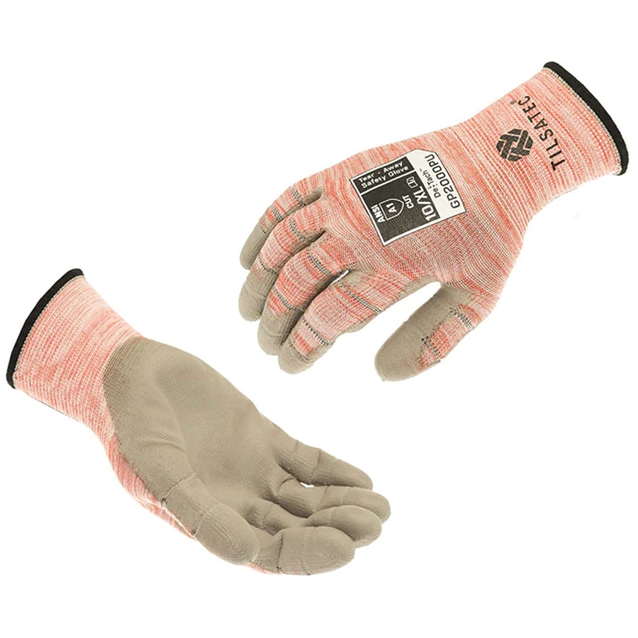 DeTach Tear-Away Polyurethane Palm Coated Rhino Yarn Level A1 Cut Resistant Gloves