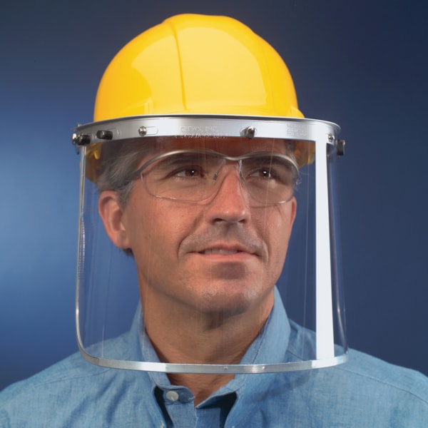 Safety Face Shield - Aluminum Bound Clear Impact Resistant PETG Material 8 Inches x 16 Inches .040 Inches Thickness