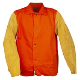 30'' Orange Fire Resistant Welding Jacket With Leather Sleeves thumbnail 1
