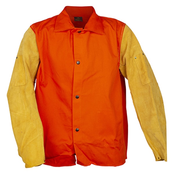 30'' Orange Fire Resistant Welding Jacket With Leather Sleeves