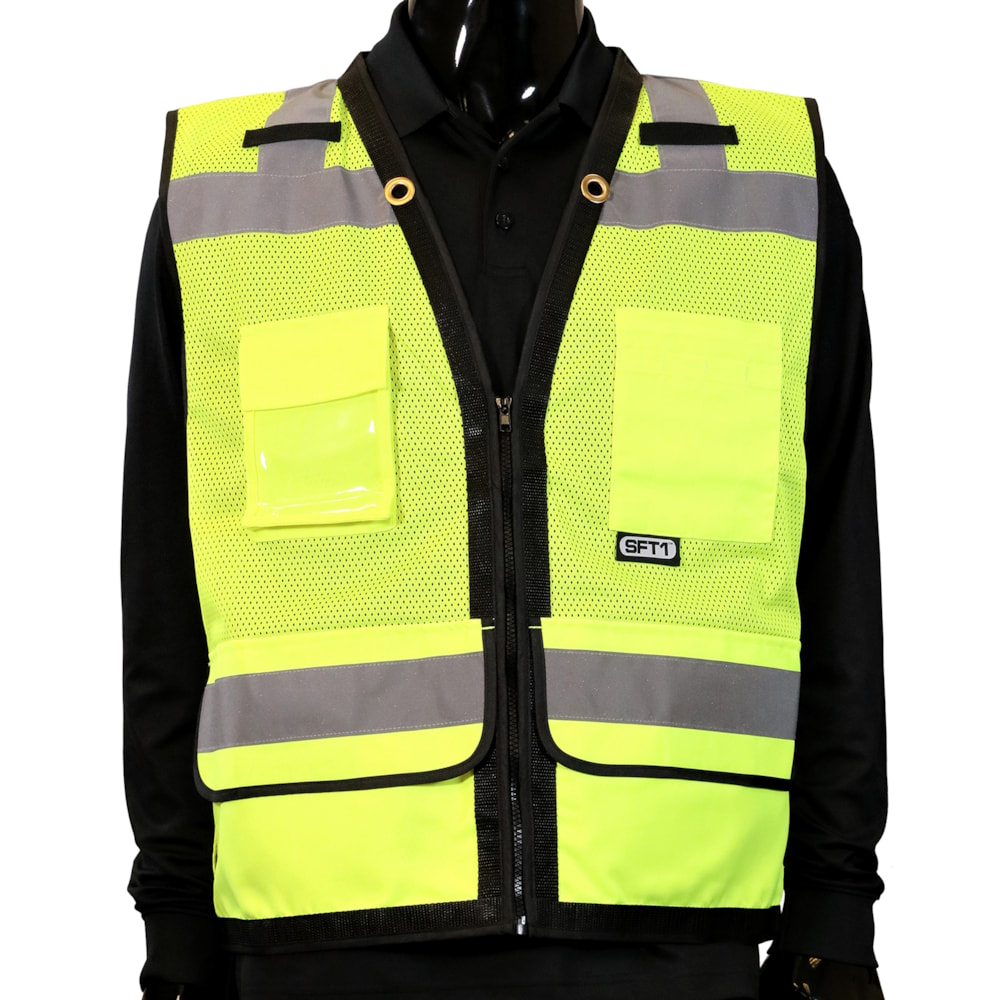SFT1 HIVIS VST,TWILL BTTM PCKTS,ZIP CLOS