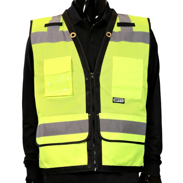SFT1 HIVIS VST,TWILL BTTM PCKTS,ZIP CLOS