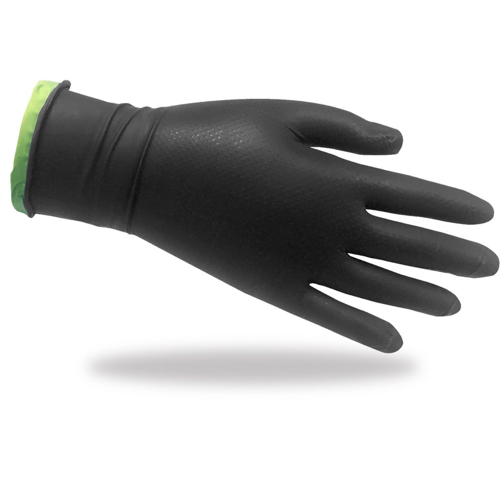5 mil Nitrile Black/Green Textured Gloves