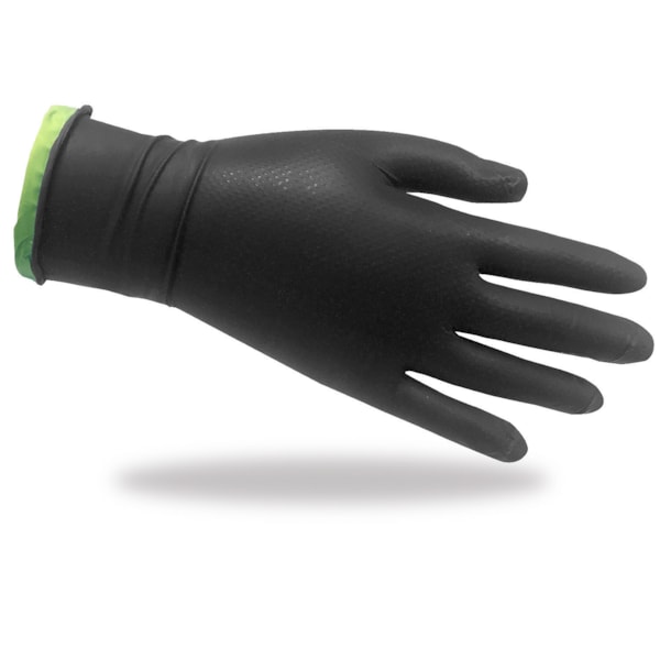 5 mil Nitrile Black/Green Textured Gloves