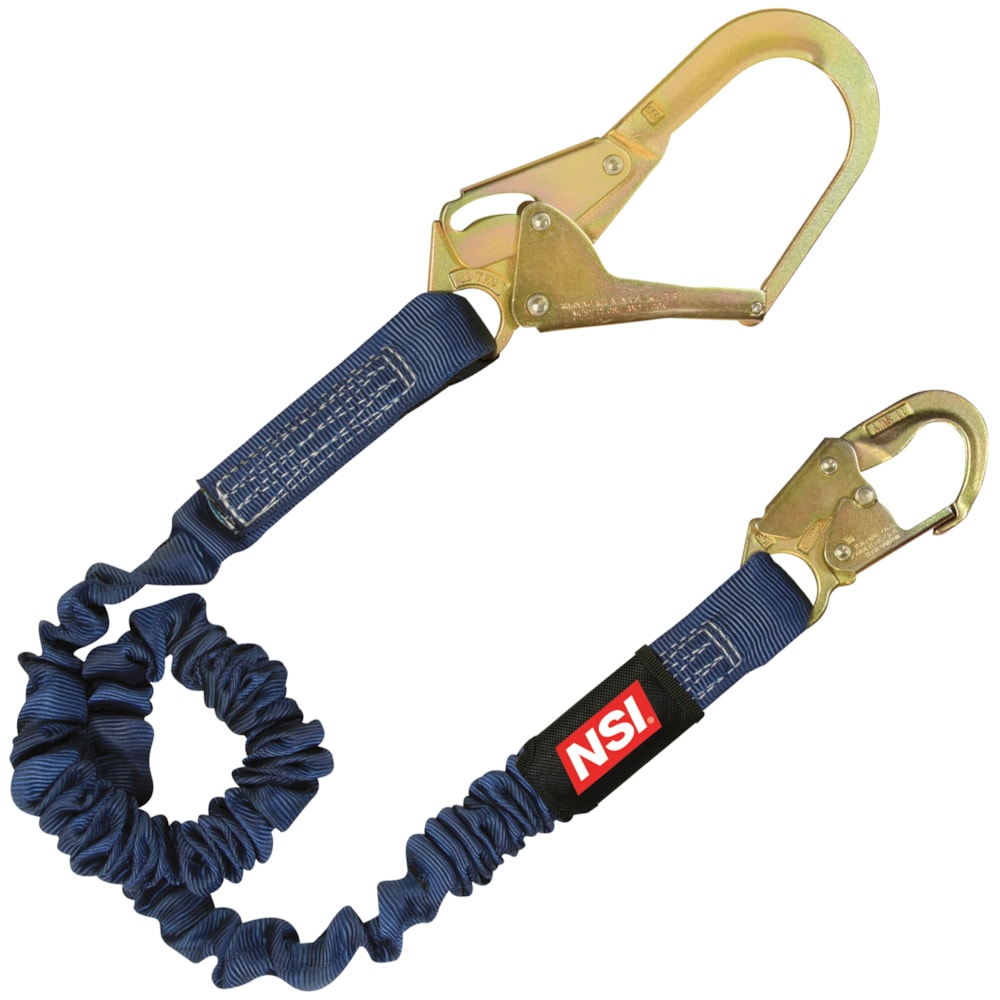 4 1/2' - 6' Elastic, Locking Snap Hook & Rebar Snap Hook Shock Absorbing Fall Protection Lanyard
