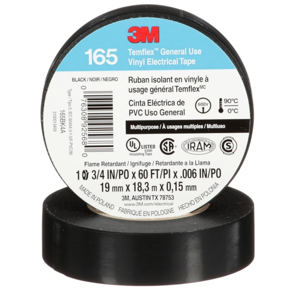 3/4" Economy Grade Temflex™ Vinyl Electrical Tape 165, 60" Roll