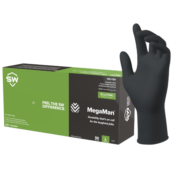 Megaman® 8.5 mil Powder-Free 11" Absorbent-Lined Nitrile Gloves 50/Box