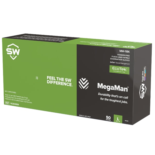 Megaman® 8.5 mil Powder-Free 11" Absorbent-Lined Nitrile Gloves 50/Box