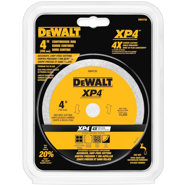 XP™ Continuous Rim Diamond Saw Blade, 4 in Dia Blade, 7/8 in Arbor/Shank, Wet/Dry Cutting