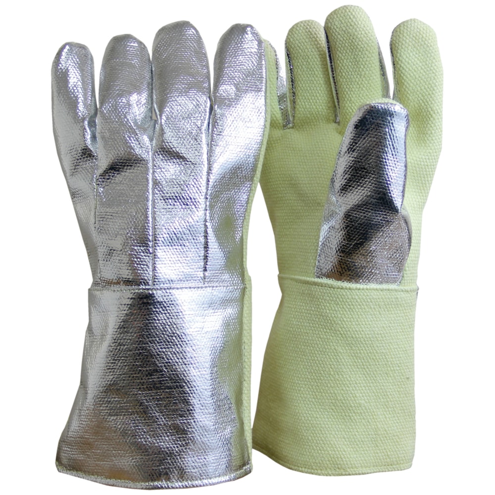 14" High Heat Five Finger Gloves: Aluminized Para Aramid Blend Back, Para Aramid Front