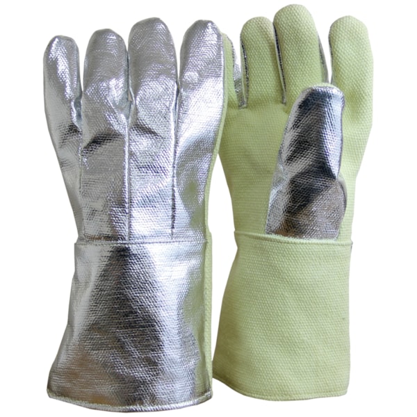 14" High Heat Five Finger Gloves: Aluminized Para Aramid Blend Back, Para Aramid Front