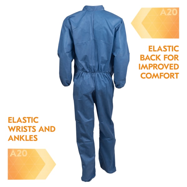 A20 Denim Blue Elastic Back, Wrists, & Ankles Breathable Disposable Coveralls
