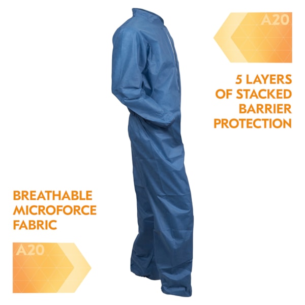 A20 Denim Blue Elastic Back, Wrists, & Ankles Breathable Disposable Coveralls
