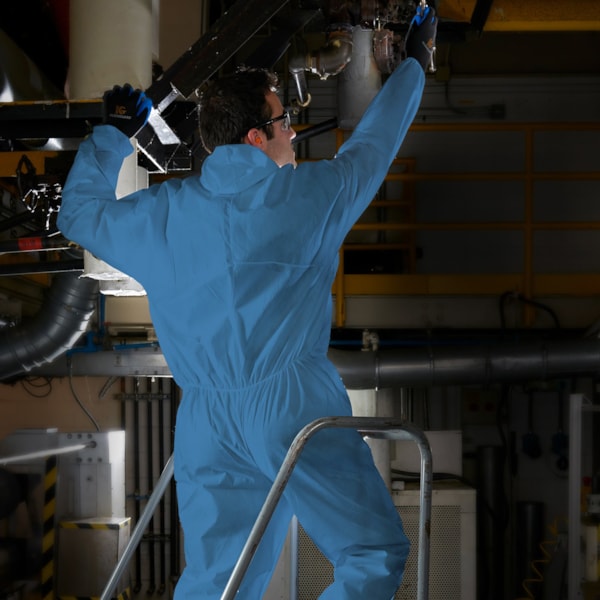 A20 Denim Blue Hood, Elastic Back, Wrists, & Ankles Breathable Disposable Coveralls