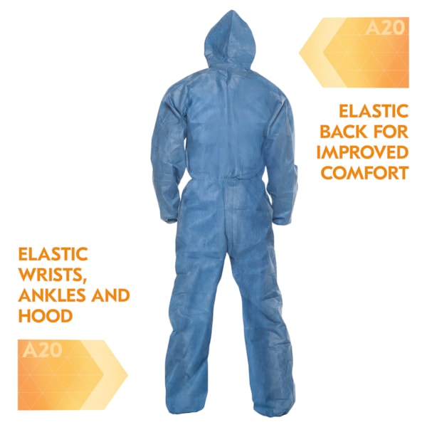 A20 Denim Blue Hood, Elastic Back, Wrists, & Ankles Breathable Disposable Coveralls
