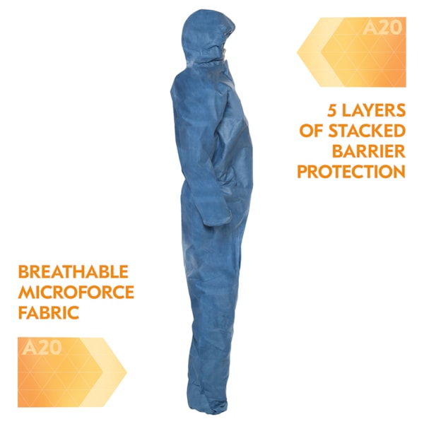 A20 Denim Blue Hood, Elastic Back, Wrists, & Ankles Breathable Disposable Coveralls