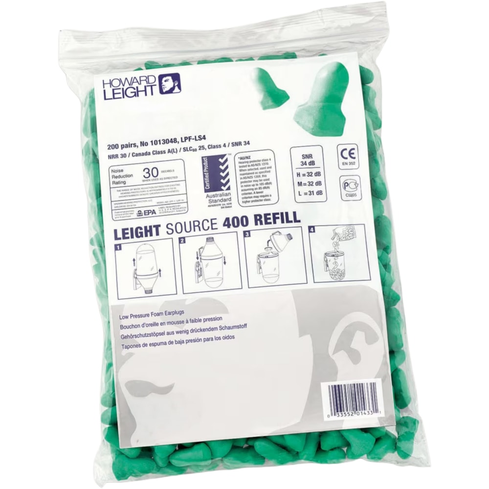 HL400 Zip Top MAXIMUM Lite® Low Pressure Uncorded NRR 30 Disposable Ear Plugs Refill Bag 200 Pair/Bag