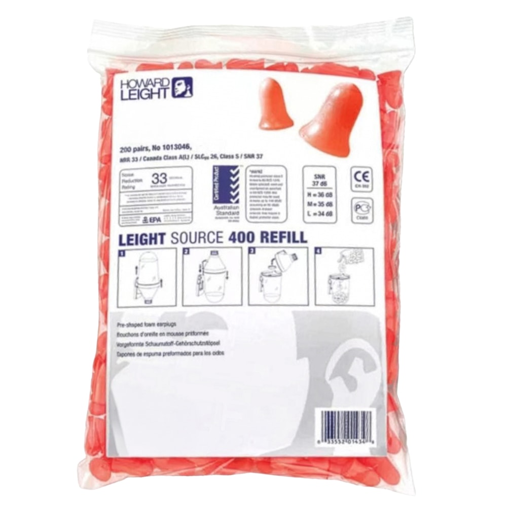 HL400 Zip Top MAXIMUM® Pre-Shaped Uncorded NRR 33 Disposable Ear Plugs Refill Bag 200 Pair/Bag