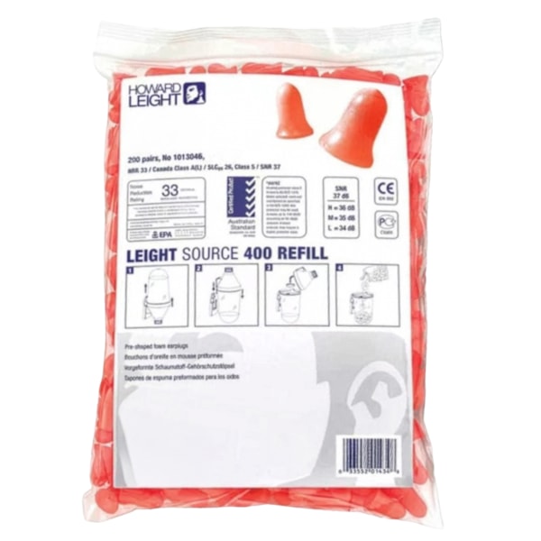 HL400 Zip Top MAXIMUM® Pre-Shaped Uncorded NRR 33 Disposable Ear Plugs Refill Bag 200 Pair/Bag