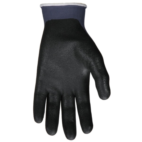 9673SF Dipped General Purpose Gloves, Work, Seamless Style, Foam Nitrile Palm, 13 ga Nylon, Black/Blue, Knit Wrist Cuff, Resists: Abrasion, Cut, Puncture and Tear, Nylon Lining