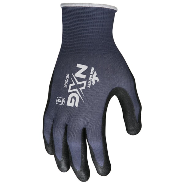 9673SF Dipped General Purpose Gloves, Work, Seamless Style, Foam Nitrile Palm, 13 ga Nylon, Black/Blue, Knit Wrist Cuff, Resists: Abrasion, Cut, Puncture and Tear, Nylon Lining